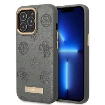   Guess GUHMP13LSAPSTG iPhone 13 Pro/13 6.1" hátlap, tok Peony Logo Plate MagSafe, szürke
