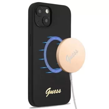   Guess GUHMP13MLSLMGBK iPhone 13 6.1" hátlap, tok Silicone Script Gold Logo Magsafe, fekete