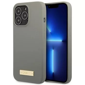   Guess GUHMP13XSPLG iPhone 13 Pro Max 6.7" hátlap, tok Silicone Logo Plate MagSafe, szürke
