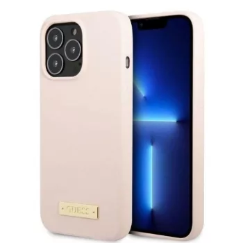   Guess GUHMP13XSPLP iPhone 13 Pro Max 6.7" hátlap, tok Silicone Logo Plate MagSafe, rózsaszín