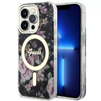   Guess GUHMP14LHCFWSK iPhone 14 Pro 6.1" hátlap, tok Flower MagSafe, fekete