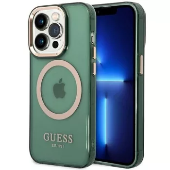   Guess GUHMP14LHTCMA iPhone 14 Pro 6.1" hátlap, tok Gold Outline Translucent MagSafe, zöld