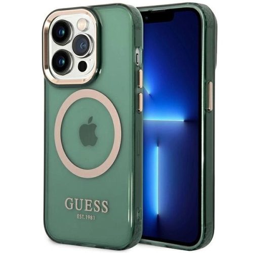 Guess GUHMP14LHTCMA iPhone 14 Pro 6.1" hátlap, tok Gold Outline Translucent MagSafe, zöld