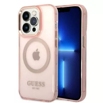   Guess GUHMP14LHTCMP iPhone 14 Pro 6.1" hátlap, tok Gold Outline Translucent MagSafe, rózsaszín