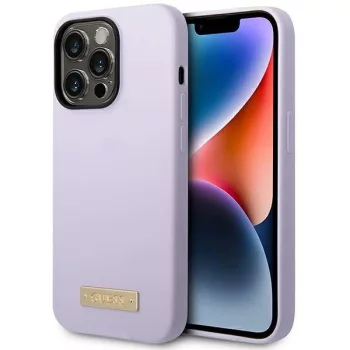   Guess GUHMP14LSBPLU iPhone 14 Pro 6.1" hátlap, tok Silicone Logo Plate MagSafe, lila