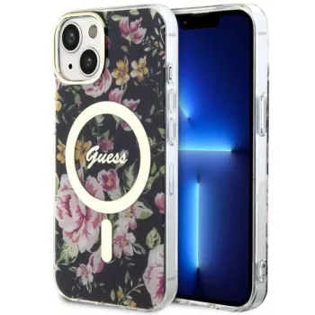   Guess GUHMP14MHCFWSK Flower MagSafe iPhone 14 Plus/15 Plus 6.7", hátlap, tok, fekete