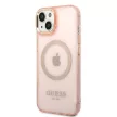 Guess GUHMP14MHTCMP iPhone 14 Plus 6.7" hátlap, tok Gold Outline Translucent MagSafe, rózsaszín