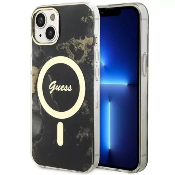   Guess GUHMP14MHTMRSK iPhone 14 Plus/15 Plus 6.7" hátlap, tok Golden Marble MagSafe, fekete