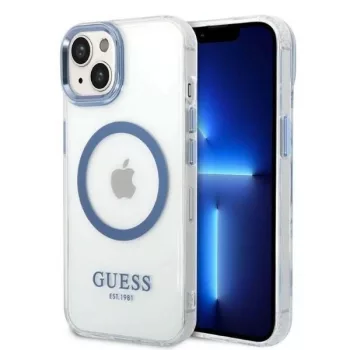   Guess Metal Outline MagSafe hátlap, tok iPhone 14 Plus, kék