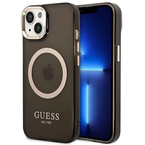 Guess GUHMP14SHTCMK Translucent Magsafe iPhone 14 6.1", hátlap, tok, fekete, arany