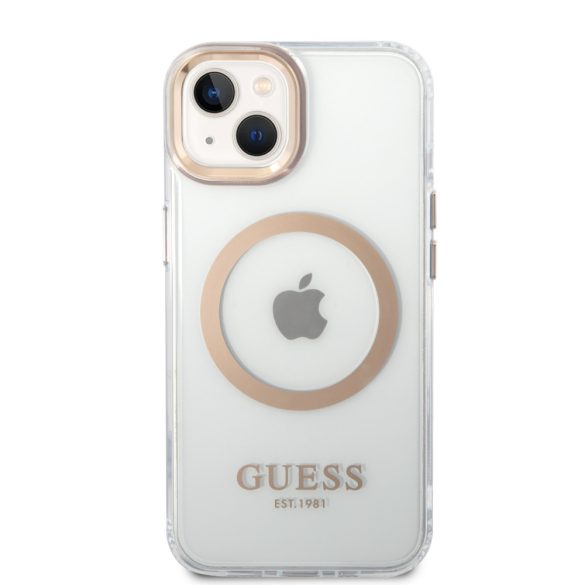 Guess iPhone 14 Metal Outline Magsafe (GUHMP14SHTRMD) hátlap, tok, arany