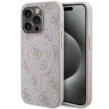   Guess 4G Collection Leather Metal Logo MagSafe hátlap, tok iPhone 14 Pro Max, rózsaszín