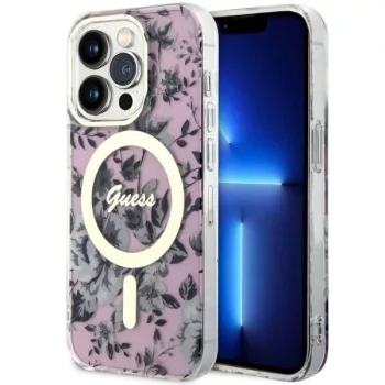   Guess GUHMP14XHCFWSP iPhone 14 Pro Max 6.7" hátlap, tok Flower MagSafe, rózsaszín