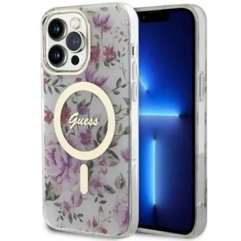   Guess GUHMP14XHCFWST iPhone 14 Pro Max 6.7" hátlap, tok Flower MagSafe, átlátszó