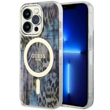   Guess GUHMP14XHLEOPWB iPhone 14 Pro Max 6.7" hátlap, tok Leopard MagSafe, kék