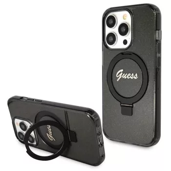   Guess GUHMP14XHRSGSK Ring Stand Script Glitter MagSafe iPhone 14 Pro Max 6.7" hátlap, tok, fekete