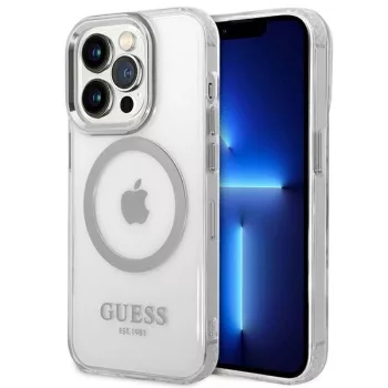   Guess GUHMP14XHTRMS iPhone 14 Pro Max 6.7", hátlap, tok, ezüst Metal kontúr Magsafe