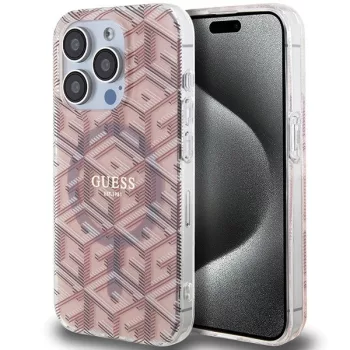   Guess IML GCube MagSafe hátlap, tok iPhone 15 Pro, rózsaszín