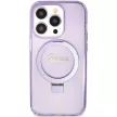 Guess Ring Stand Script Glitter MagSafe hátlap, tok iPhone 15 Pro, lila