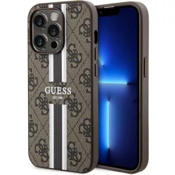   Guess 4G Printed Stripes MagSafe hátlap, tok iPhone 15 Pro, barna
