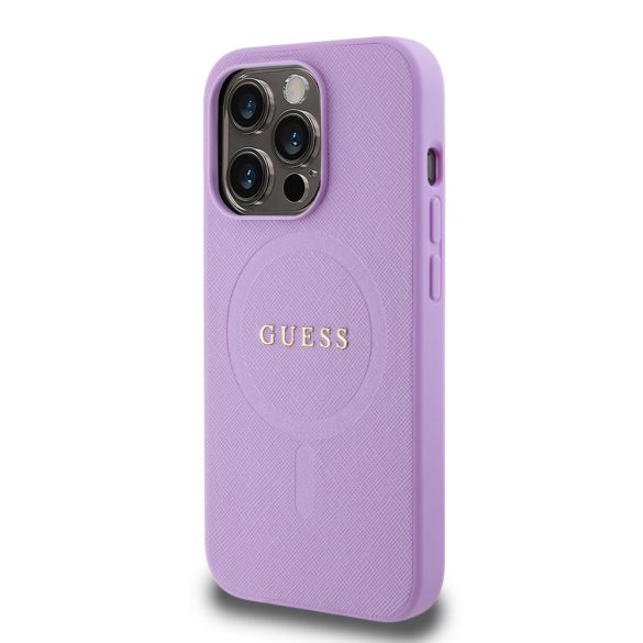 Guess iPhone 15 Pro PU 4G Strass Metal Logo (GUHMP15LPSAHMCU) hátlap, tok, lila