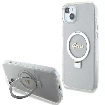   Guess GUHMP15MHRSGSD iPhone 15 Plus/14 Plus 6.7" hátlap, tok Ring Stand Script Glitter MagSafe, átlátszó