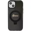 Guess Ring Stand Script Glitter MagSafe hátlap, tok iPhone 15 Plus/14 Plus, fekete