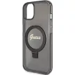 Guess Ring Stand Script Glitter MagSafe hátlap, tok iPhone 15 Plus/14 Plus, fekete