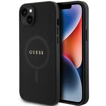   Guess GUHMP15MPSAHMCK Saffiano MagSafe iPhone 14 Plus/15 Plus 6.7", hátlap, tok, fekete