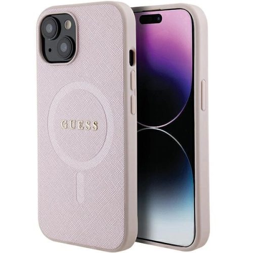 Guess Saffiano MagSafe hátlap, tok iPhone 15 Plus, rózsaszín