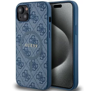   Guess 4G Collection Leather Metal Logo MagSafe hátlap, tok iPhone 15/14/13, kék