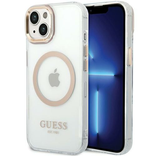 Guess hátlap, tok iPhone 15 6,1" GUHMP15SHTRMD HC Magsafe Metal Outline, arany