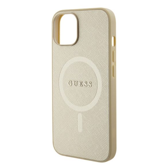 Guess iPhone 15 Saffiano MagSafe (GUHMP15SPSAHMCB) magsafe kompatibilis hátlap, tok, arany