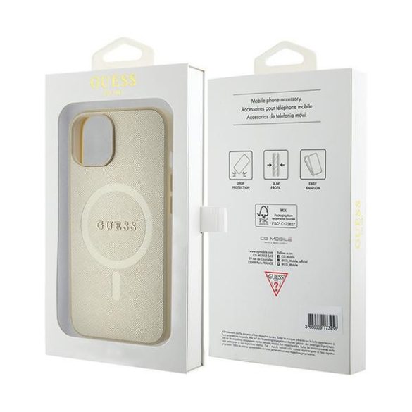 Guess iPhone 15 Saffiano MagSafe (GUHMP15SPSAHMCB) magsafe kompatibilis hátlap, tok, arany