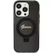 Guess iPhone 15 Pro Max Ring Stand Script Glitter MagSafe (GUHMP15XHRSGSK) MagSafe hátlap, tok, kitámasztóval, fekete