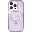 Guess iPhone 15 Pro Max Ring Stand Script Glitter MagSafe (GUHMP15XHRSGSU) MagSafe hátlap, tok, kitámasztóval, rózsaszín