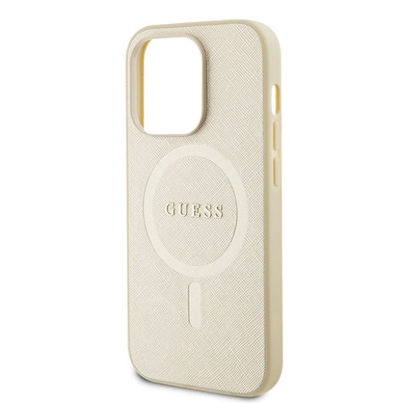 Guess iPhone 15 Pro Max Saffiano MagSafe (GUHMP15XPSAHMCB) magsafe kompatibilis hátlap, tok, arany