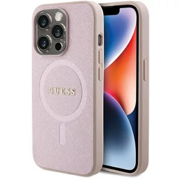   Guess Saffiano MagSafe hátlap, tok iPhone 15 Pro Max, rózsaszín