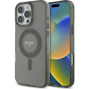   Guess IML Rhinestones MagSafe iPhone 16 Pro GUHMP16LPFTDTEK hátlap tok, fekete
