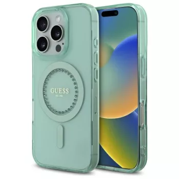   Guess IML Rhinestones MagSafe iPhone 16 Pro GUHMP16LPFTDTEN hátlap tok, zöld