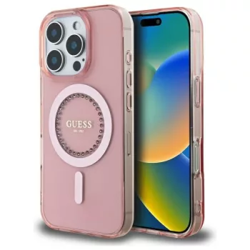   Guess iPhone 16 Pro Magsafe IML Rhinestones (GUHMP16LPFTDTEP) MagSafe hátlap, tok, rózsaszín