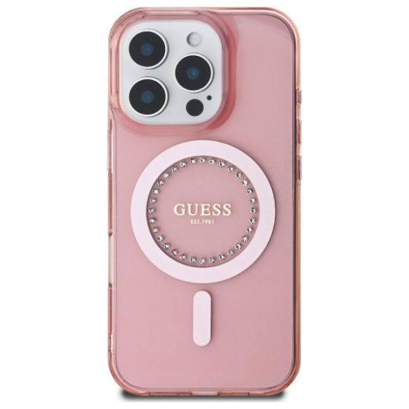 Guess iPhone 16 Pro Magsafe IML Rhinestones (GUHMP16LPFTDTEP) Magsafe kompatibilis hátlap, tok, rózsaszín