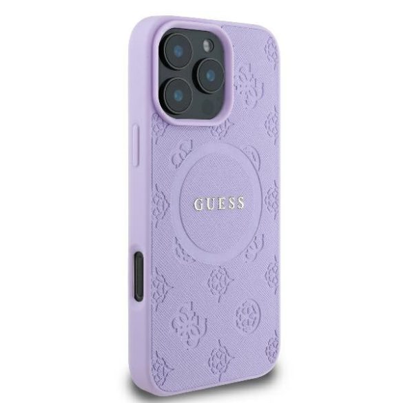 Guess iPhone 16 Pro Magsafe Saffiano Peony Classic logo (GUHMP16LPSAPSMEU) Magsafe kompatibilis hátlap, tok, lila