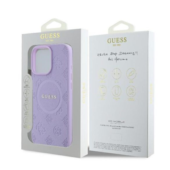 Guess iPhone 16 Pro Magsafe Saffiano Peony Classic logo (GUHMP16LPSAPSMEU) Magsafe kompatibilis hátlap, tok, lila