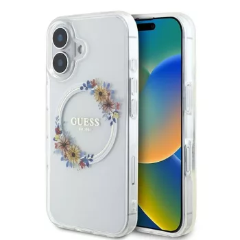   Guess iPhone 16 Plus Magsafe IML Flowers Wreath (GUHMP16MHFWFCT) MagSafe hátlap, tok, átlátszó
