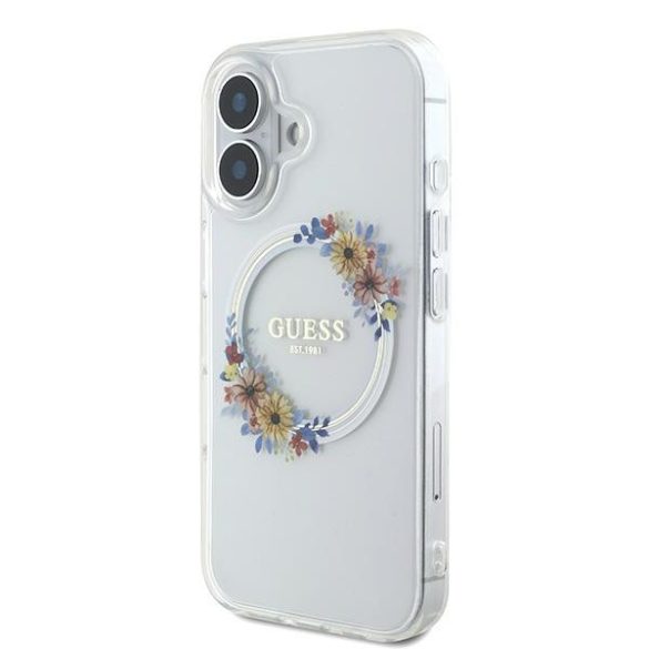 Guess iPhone 16 Plus Magsafe IML Flowers Wreath (GUHMP16MHFWFCT) Magsafe kompatibilis hátlap, tok, átlátszó