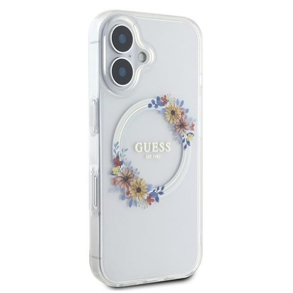 Guess iPhone 16 Plus Magsafe IML Flowers Wreath (GUHMP16MHFWFCT) Magsafe kompatibilis hátlap, tok, átlátszó