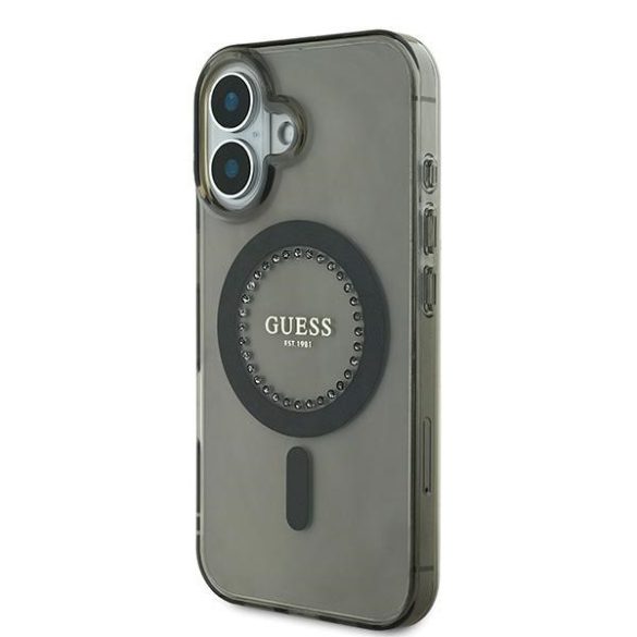 Guess iPhone 16 Plus Magsafe IML Rhinestones (GUHMP16MPFTDTEK) Magsafe kompatibilis hátlap, tok, fekete