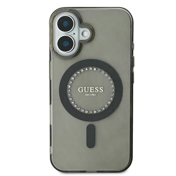 Guess iPhone 16 Plus Magsafe IML Rhinestones (GUHMP16MPFTDTEK) Magsafe kompatibilis hátlap, tok, fekete