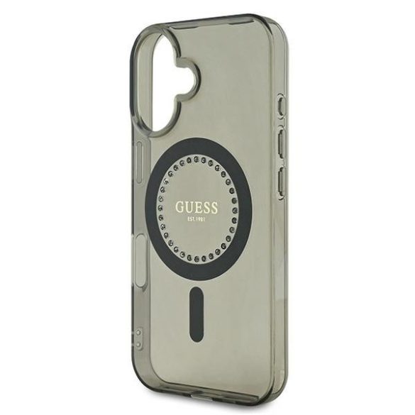 Guess iPhone 16 Plus Magsafe IML Rhinestones (GUHMP16MPFTDTEK) Magsafe kompatibilis hátlap, tok, fekete